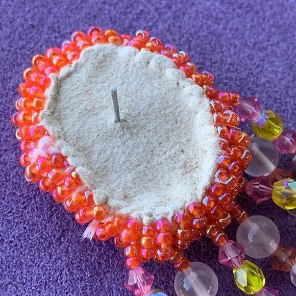 Fabulous coral/orange ab chandelier glass artisan beaded pierced earrings - Picture 8 of 11